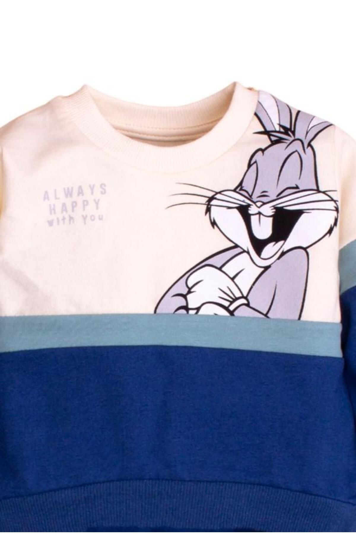 Pamuklu Bugs Bunny Baskılı Tatlı Unisex Bebek&çocuk 2'li Alt Üst Eşofman Takım